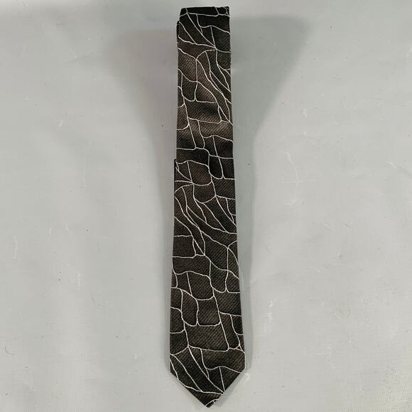 EMPORIO ARMANI Black Grey Textured Silk Blend Skinny Tie - Picture 2 of 5